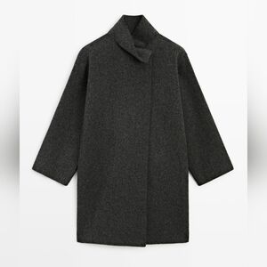 Eileen Fisher 100% Boiled Wool Coat Charcoal Grey Open Front Jacket Medium M